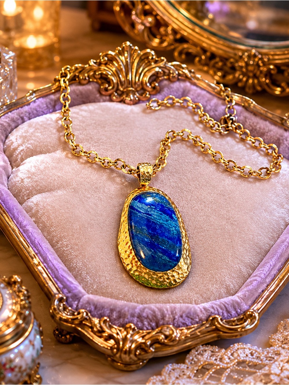 JTV Barse Genuine Bronze Gold Over Lapis Lazuli Large Enhancer Pendant Necklace